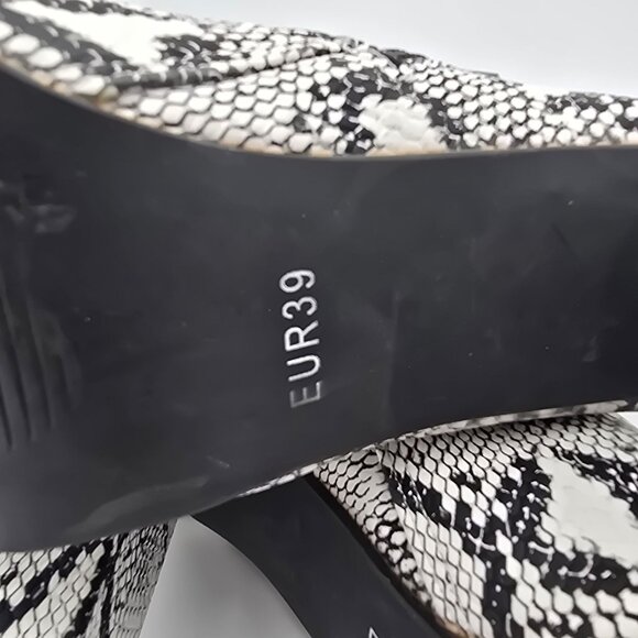 Snakeskin Print Chunky Heel Ankle Boots For Women Black & White Faux Leather - Picture 8 of 9